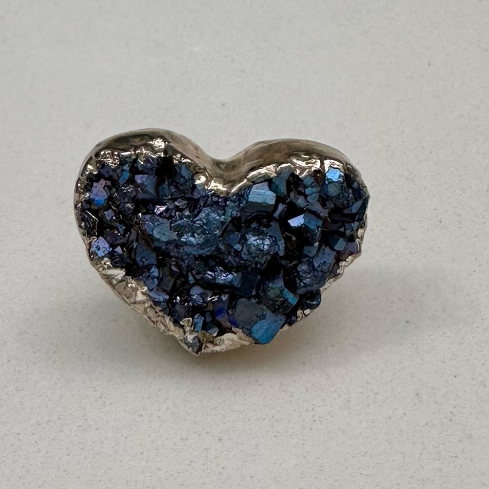 Charlene K Blue Heart Druzy Ring Adjustable Silver Plated